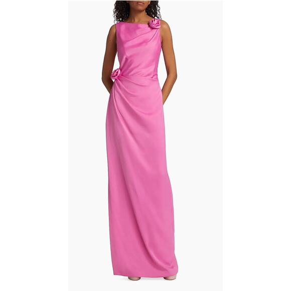 leela crepe maxi dress Monique Lhuillier Leela Crepe Long Dress In Rose Pink - 51% Off